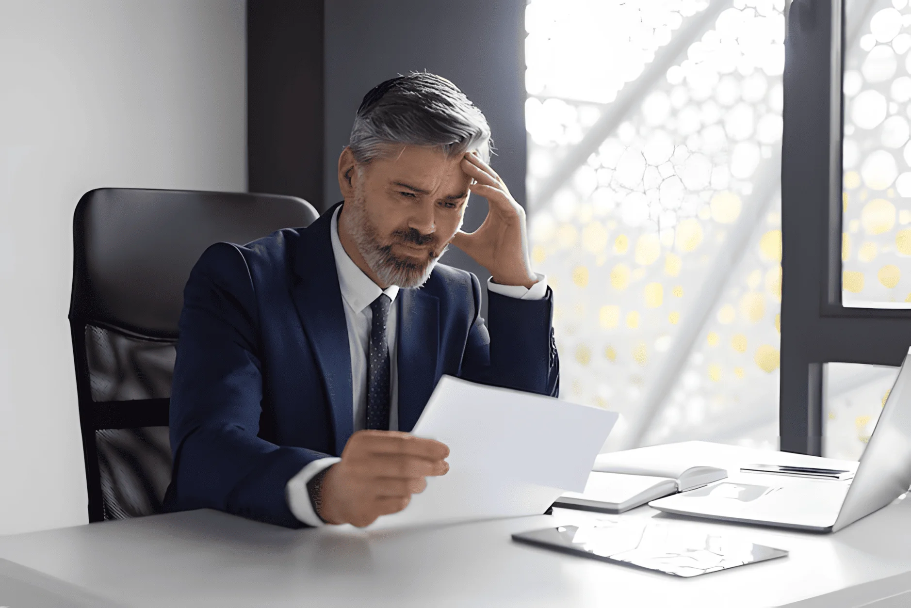 empresario preocupado analisando o controle de jornada da empresa