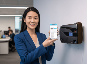 pessoa mostrando software de gestãode ponto e relógio de ponto